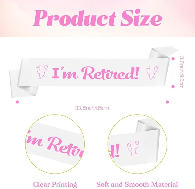 Retirement Party Decorations Retired Sash Gift for Women Retirement Gifts for Woman Decorations Happy Farewell Decorations Retired Gifts Farewell Party Accessories White