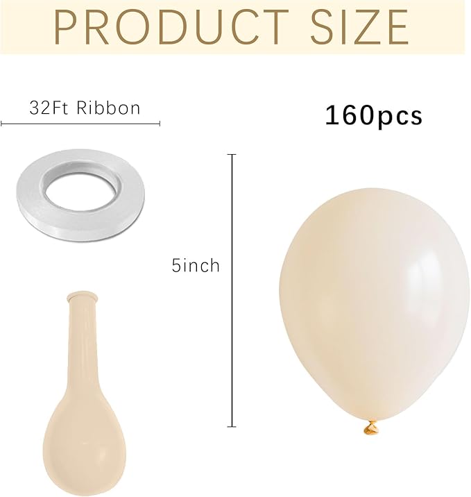 Cream Balloons 160 Pack 5 inch Latex Party Neutral Round Beige Sand White Balloons for Birthday Wedding Baby Shower Gender Reveal Party Decoration