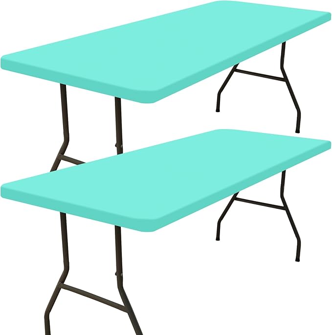 Smiry 2 Pack Rectangle Picnic Table Cloth, Waterproof Elastic Fitted Tablecloths, Washable Polyester Rectangular Patio Table Cover for Camping, Indoor and Outdoor (Aqua, 30"x96")