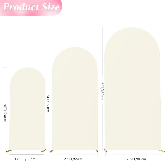 Wokceer Wedding Arch Backdrop Cover Set of 3 Spandex Fitted Wedding Arch Stand Covers for Round Top Chiara Backdrop Stands Cover for Birthday Party Ceremony Banquet Decoration 4ft,5ft,6ft Ivory