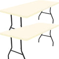 Smiry 2 Pack Rectangle Picnic Table Cloth, Waterproof Elastic Fitted Tablecloths, Washable Polyester Rectangular Patio Table Cover for Camping, Indoor and Outdoor (Beige, 30"x48")