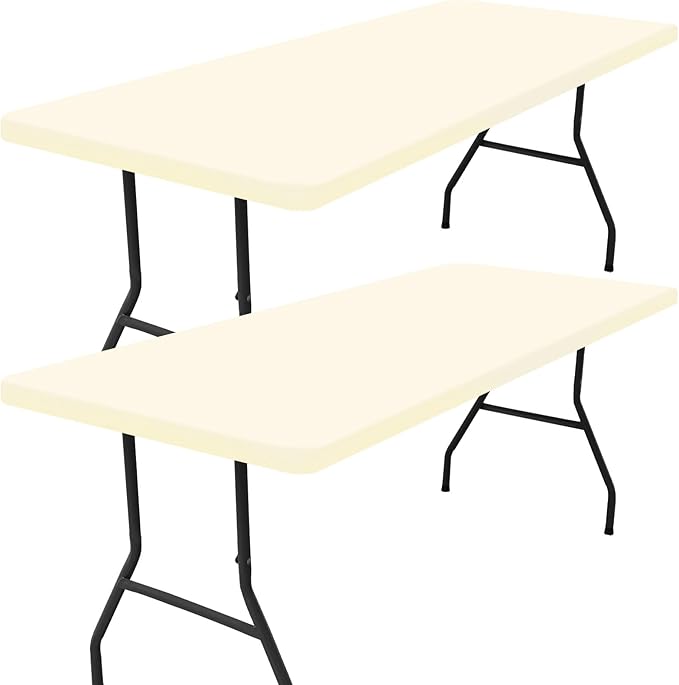 Smiry 2 Pack Rectangle Picnic Table Cloth, Waterproof Elastic Fitted Tablecloths, Washable Polyester Rectangular Patio Table Cover for Camping, Indoor and Outdoor (Beige, 30"x48")