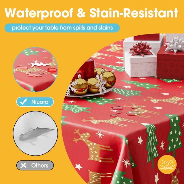 Christmas Red Plastic Table Cloth - 4 Pack 54" × 108" Rectangle Disposable Tablecloths for 6FT Tables, Table Cover for Party, Holiday & Gathering Use