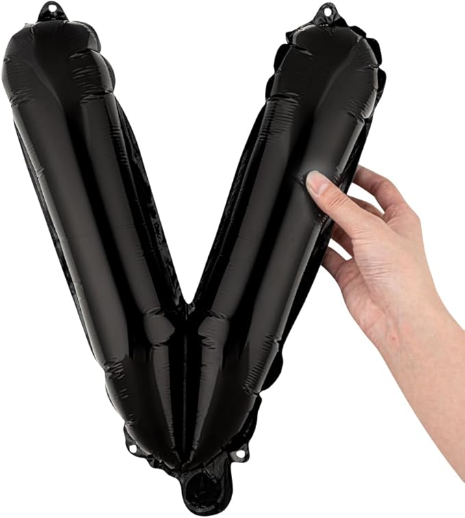 Restaurantware-Balloonify 16 Inch Letter Balloon, 1 Alphabet Party Balloon - Letter V, Self-Sealing, Black Foil Mylar Finish, Hanging Loop, Decoration For Birthday, Wedding, Or Graduation
