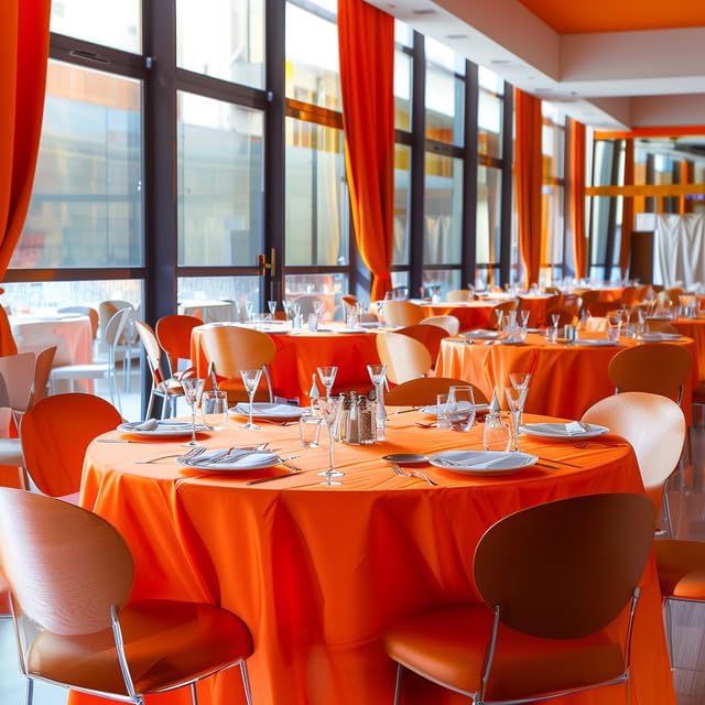 Orange Plastic Table Cloth Round Table 15 Pack, 84'' Tablecloth for Round Tables, Table Cloth for Disposable Use, Table Cover for Holiday Party, Gathering