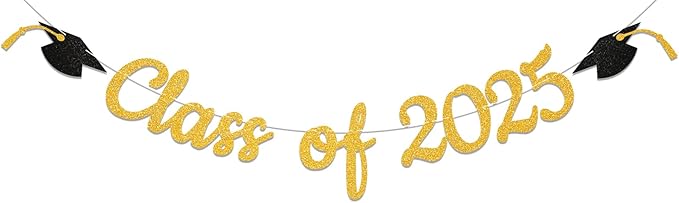 Class of 2025 Banner - 2025 Graduation Decorations, Congrats Grad Decor, We are So Proud of You Banner, 2025 Senior High School Graduation Party Decoration(Gold)