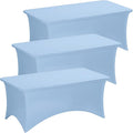 Fixwal 3 Pack Light Blue Table Cloths Rectangle 6FT, Tablecloths Rectangular Stretch Spandex Fitted Table Covers 6ft for Parties, Trade Shows, Banquet, Weddings, Buffet, Graduation