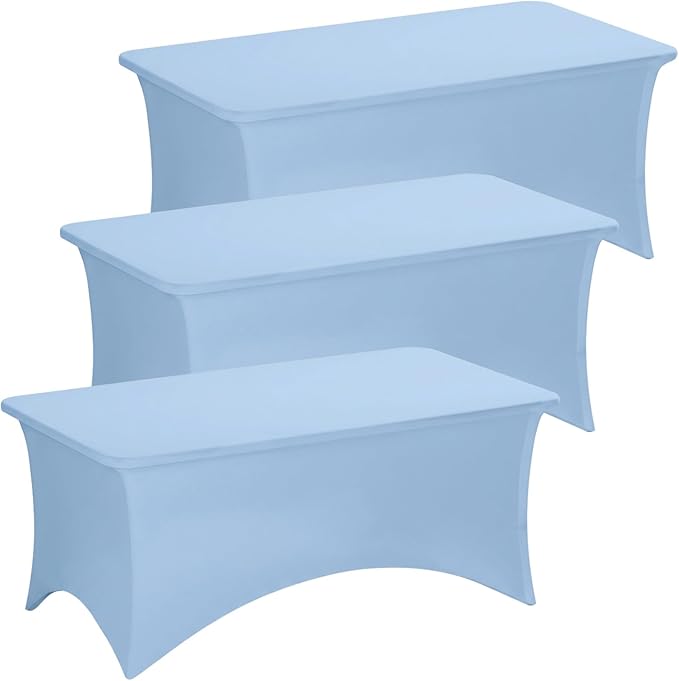 Fixwal 3 Pack Light Blue Table Cloths Rectangle 6FT, Tablecloths Rectangular Stretch Spandex Fitted Table Covers 6ft for Parties, Trade Shows, Banquet, Weddings, Buffet, Graduation