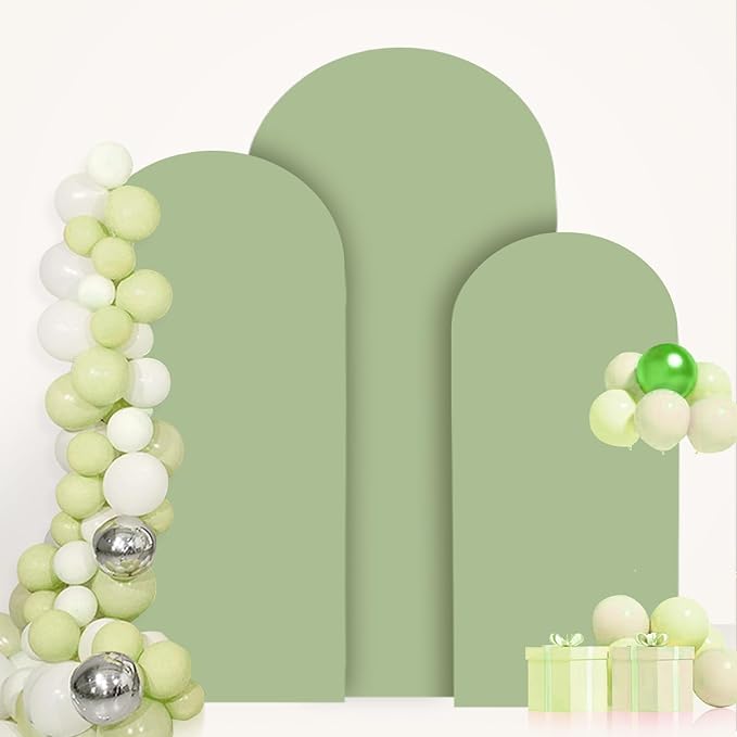 Arch Cover Set of 3 Sage Green Arch Cover Spandex Arch Backdrop Cover Chiara Round Top Arched Covers Backdrop Fabric for Wedding 5FT 6FT 7FT Party Arches Covers for Birthday Baby Shower