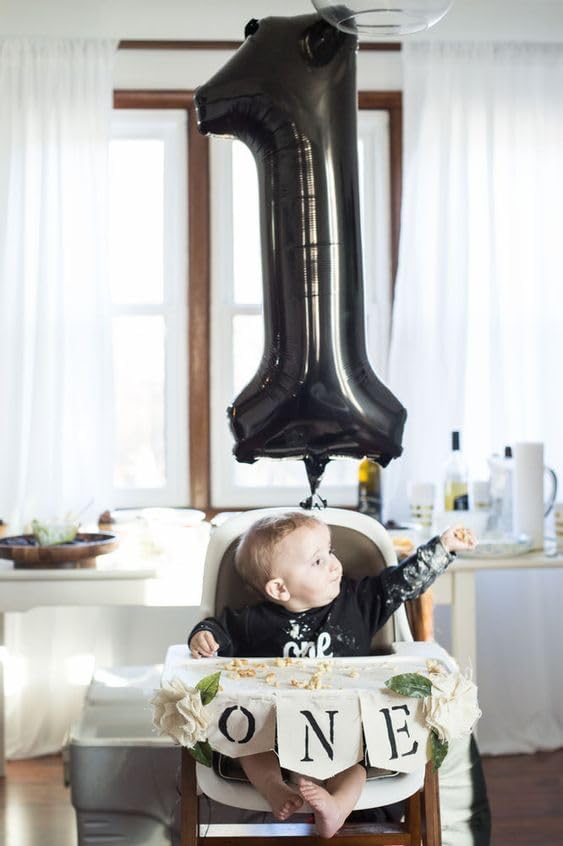 Black Number 1 Balloon for First Birthday 40 Inch, 1st One Number Balloons Birthday Decorations for Girl Boy Toddler Baby