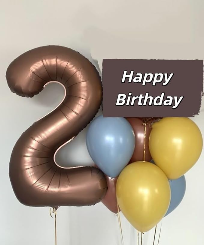 Coffee Brown 2 Balloon, 40 Inch Birthday Balloon for Birthday Party Decoration, Foil Number Ballon for 2, 12, 20, 22, 2026 Celebration, Graduation, Birthdays, Baby Shower, Anniversary Decor
