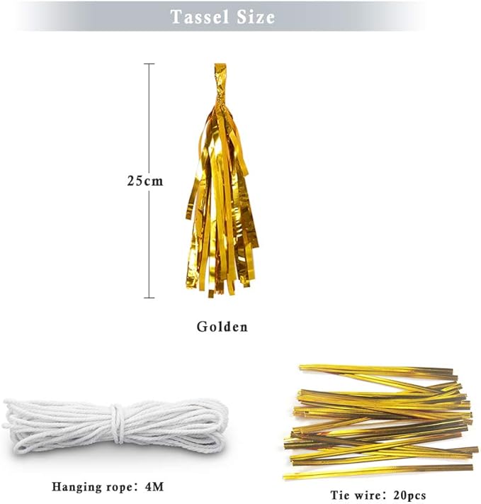 9.8in Gold Tissue Paper Tassel DIY Hanging Paper Decorations Party Garland for Parties, Weddings, Festivals, Baby Showers - 20PCS (Deep Gold 25cm)