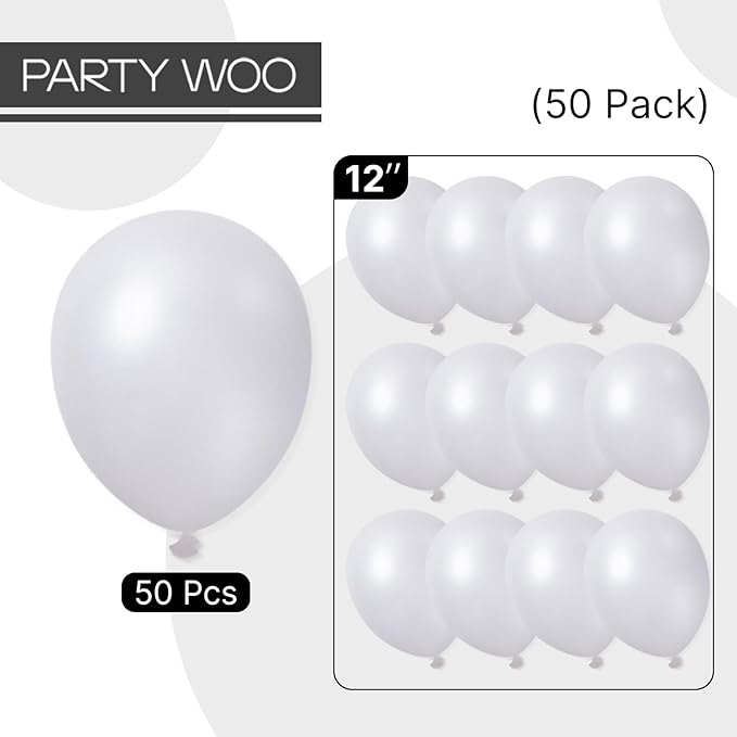 PartyWoo Pearl White Balloons 50pcs 12 Inch Metallic White Latex Balloon for Anniversary Retirement Wedding Graduation Baby Shower Birthday Gender Reveal Engagement Tea Party Decorations White-Z30