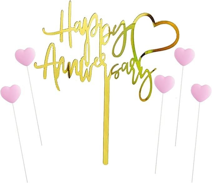 Happy Anniversary Cake Topper Happy Anniversary Cake Decorations for Party Decorations (pink heart)
