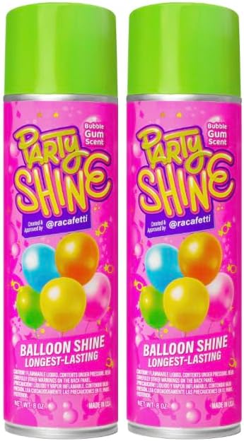 Party Shine Bubble Gum Balloon Shine Spray, Silicone Spray for Latex Balloons, Sweet Bubble Gum Scent, Waterproof, Non-Slip Formula, Balloon Spray Shine Perfect for Party Decorations, 8oz (2 Pack)