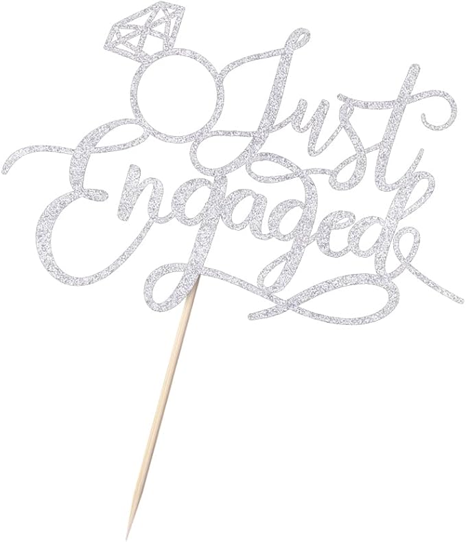 Just Engaged Cake Topper for Engagement Party Decorations, Engaged Ring Sign,We're Engaged Cake Toppers (silver)