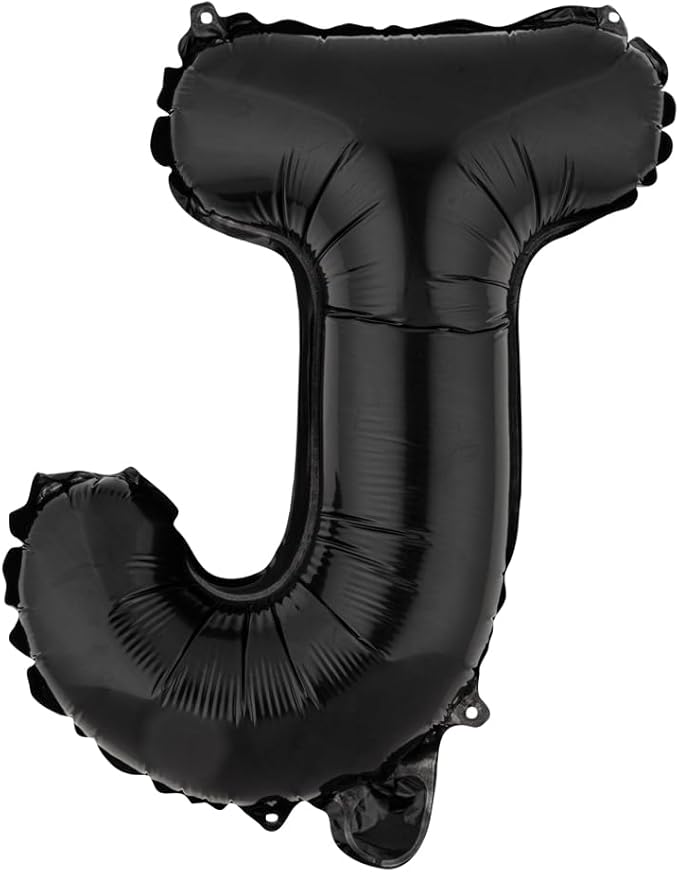 Restaurantware-Balloonify 16 Inch Letter Balloon, 1 Alphabet Party Balloon - Letter J, Self-Sealing, Black Foil Mylar Finish, Hanging Loop, Decoration For Birthday, Wedding, Or Graduation