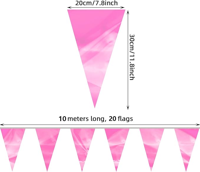 32.8FT Pink Glitter Triangle Pennant Banner Flag Metallic Bunting Outdoor Garland for Christmas Graduation Wedding Engagement Anniversary Bachelorette Birthday Bridal Shower Valentine's Party Decor