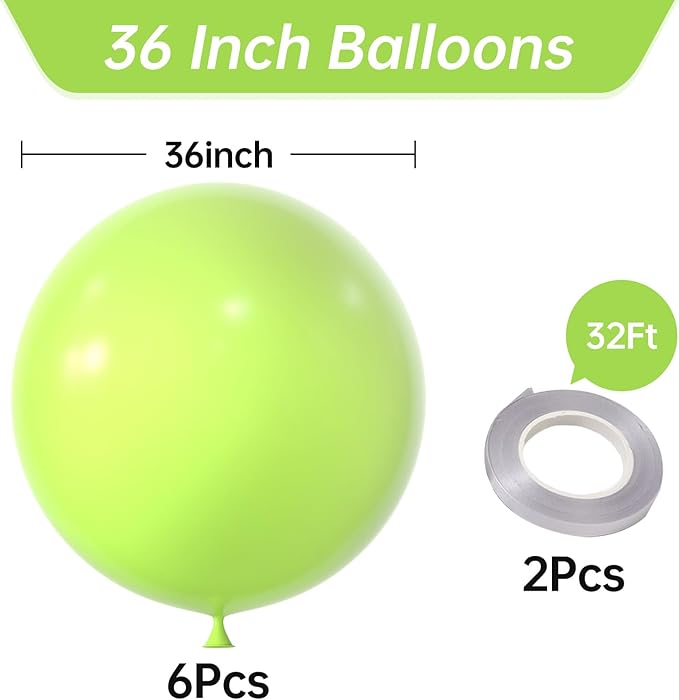 KALOR 36 Inch Giant Sage Green Balloons, 6 Pack Large Round Sage Green Latex Balloons for Anniversary, Birthday, Christmas, Wedding, Baby Shower Party Decorations