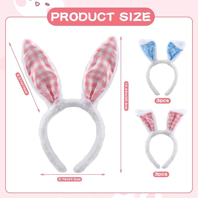 Plush Easter Bunny Ears Headband 6PCS Cute Rabbit Ear Hairbands Bunny-headband Easter Bunny Ears for Cosplay Dress up Theme Party Accessories