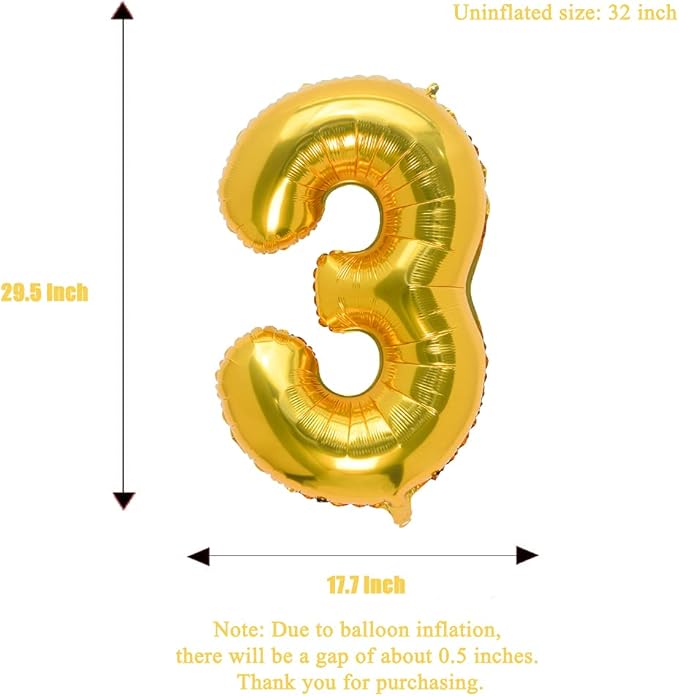 32 Inch Gold Number 3 Balloons Foil Ballon Digital Birthday Party Decoration Supplies (Gold Number 3 Balloon)