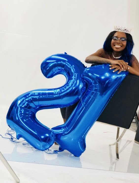 21 Balloon Number, Metallic Blue Number 21st Birthday Balloons 40 Inch, 21 or 12 Years Old Metallic Blue Birthday Decorations for Men Women Him Her, 21st Anniversary Decorations