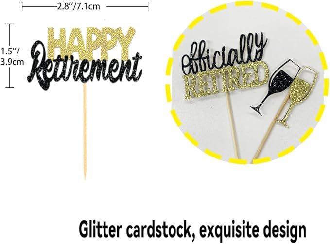 24 Pcs Happy Retirement Cupcake Toppers Officially Retired Cupcake Picks, Out Of Office Forever Retirement Theme Cake Toppers Decorations for Farewell Party Cakes (Black&Gold)