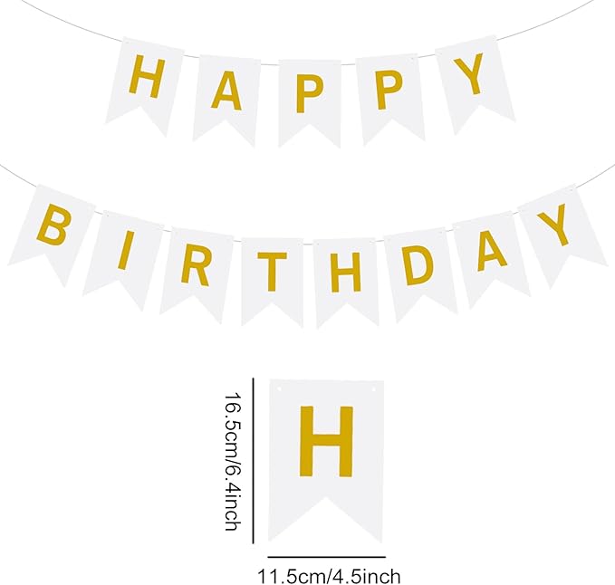 Happy Birthday Banner Decoration with Shiny Letters Glitter White Gold Birthday Banner Sign Birthday Party Decorations Supplies