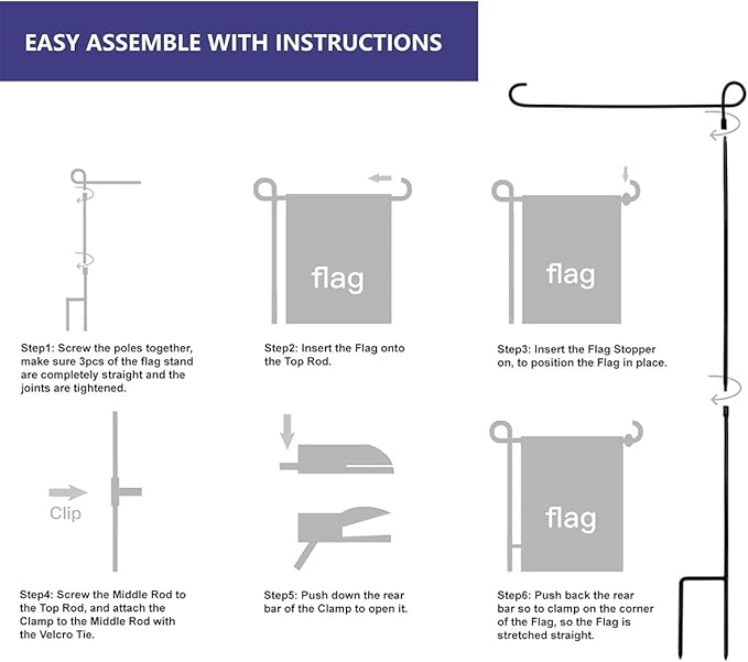2PC Garden Flag Holder Stand, Premium Yard Flag Holder Weather-Proof Metal Powder-Coated Flagpole with Clip and Stopper for Easter Garden Flag, Spring Garden Flag, Outdoor Garden Decor