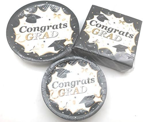 120 Pc Class of 2026 Graduation Party Set for 30 Guests - Includes Dinner Plates, Dessert Plates, Cups & Napkins - Ideal for Grad Parties, School Events & Celebrations - Classic Black & Gold Theme