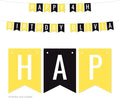 Andaz Press Personalized Hanging Pennant Banner Party Decorations, Yellow, Black, Happy 4th Birthday Olivia, 1-Pack, Approx. 5-Feet, Custom Name and Number