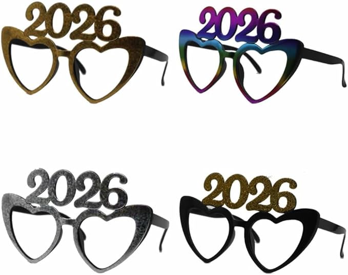 4 Pack 2026 Glasses Happy New Year Eyeglasses Fancy New Year Party Glasses Funny Sunglasses Eyewear for 2026 New Year Party Decorations