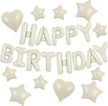 TONIFUL 31PCS Cream White Happy Birthday Decorations 16 Inch Happy Birthday Balloon Banner with Star Heart Balloons Mylar Foil Birthday Party Decorations Supplies for Men Women Adults Girls Boys Kids
