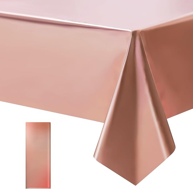 1 pcs Rose Gold Tablecloth Plastic -Stunning Metallic Matte Finish, 40" x 108" Bachelorette Table Cloth, Perfect for Wedding Birthday Party Anniversary Event Bridal Shower Decorations