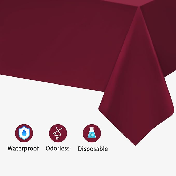 Kopokita 2PCS Burgundy Plastic Tablecloths 54 x 108 Inch, Disposable Table Cloths Rectangle Party Table Covers