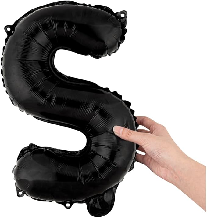 Restaurantware-Balloonify 16 Inch Letter Balloon, 1 Alphabet Party Balloon - Letter S, Self-Sealing, Black Foil Mylar Finish, Hanging Loop, Decoration For Birthday, Wedding, Or Graduation