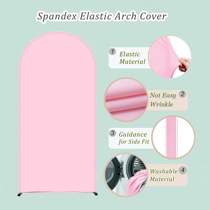 Wedding Arch Cover (7.2FT, 6.6FT, 6FT) Set of 3 Arch Backdrop Spandex Cover for Birthday Party Baby Shower Ceremony Banquet Decoration (Pink, 7.2FT,6.6FT,6FT)
