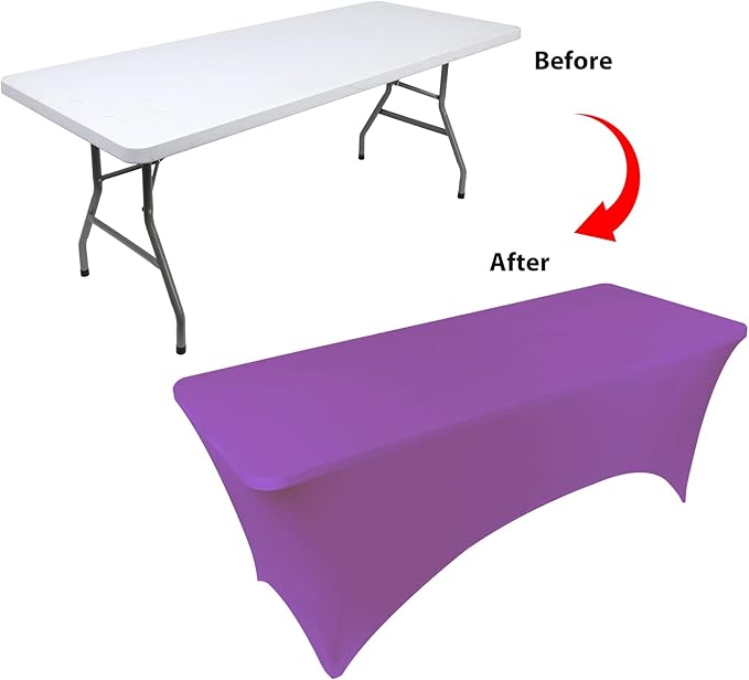 Table Covers for 8 Foot Tables, Purple Washable and Wrinkle Resistant Stretch Tablecloths Rectangle 8ft for Events, Wedding, Banquets, Parties
