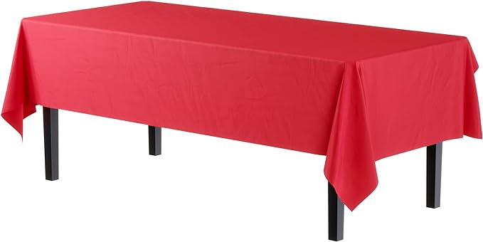 Exquisite 12-Pack Premium Plastic Tablecloth 12-Pack Premium Plastic Tablecloth 54in. x 108in. Rectangle Table Cover - Red