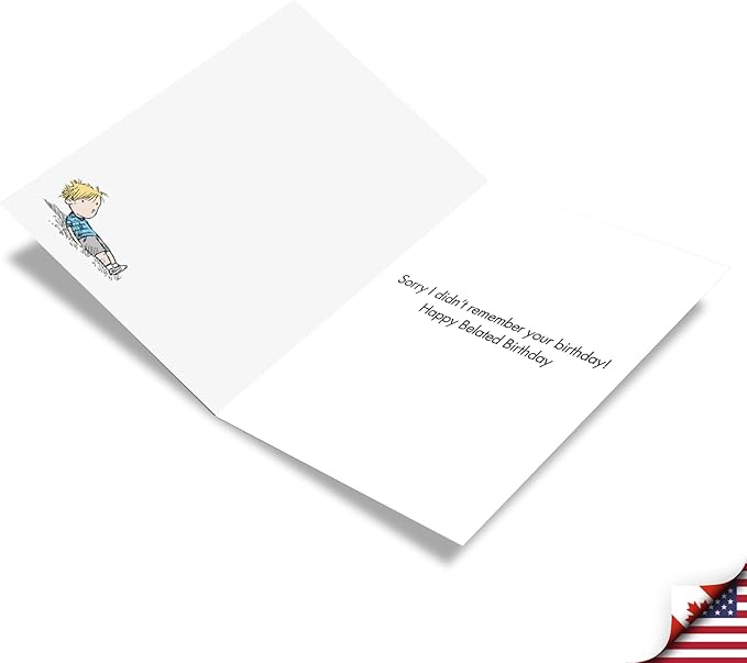 NobleWorks - 1 Humor Belated Birthday Card with Envelope - Funny Cartoons for Birthday Greetings, Celebration Notecard - Tantrum C8878BEG