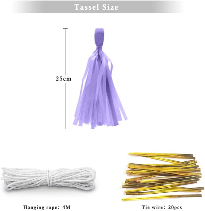 9.8in Purple Tissue Paper Tassel DIY Hanging paper decorations Party Garland Decor for Party Decorations Wedding,Festival,Baby Shower Decoration 20PCS (Light purple 25CM)