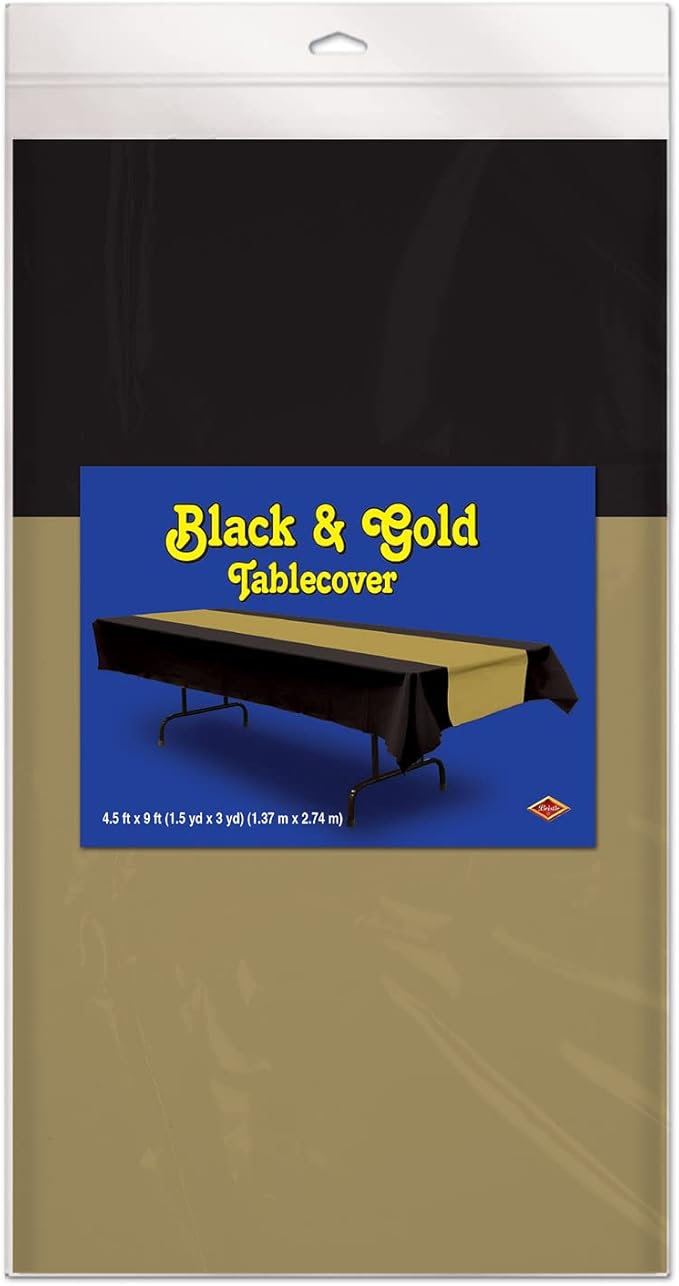 Beistle Black and Gold Plastic Tablecover