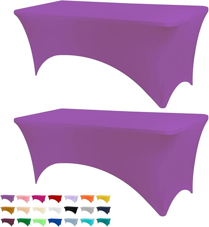 Table Covers for 6 Foot Tables, 2 Pack Purple Washable and Wrinkle Resistant Stretch Tablecloths Rectangle 6ft for Events, Wedding, Banquets, Parties