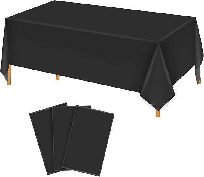 Hxezoc 3 Pack Black Disposable Plastic Tablecloths, 54 x 108 Inches Waterproof Table Cover for Wedding Birthday Party Baby Shower Decorations Outdoor Indoor Party Supplies