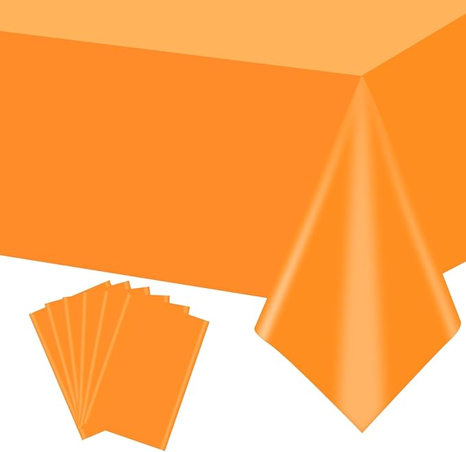 mwellewm 6Pcs Plastic Table Cloth Disposable, Orange Tablecloth Rectangle Bulk Solid Table Cover for Birthday Wedding Graduation Picnic Fiesta Home Party Decorations