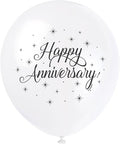 Premium White "Happy Anniversary" Latex Balloons, 12" (8-Pack) - Durable & Elegant Party Decoration, Perfect Special Moments & Occasions