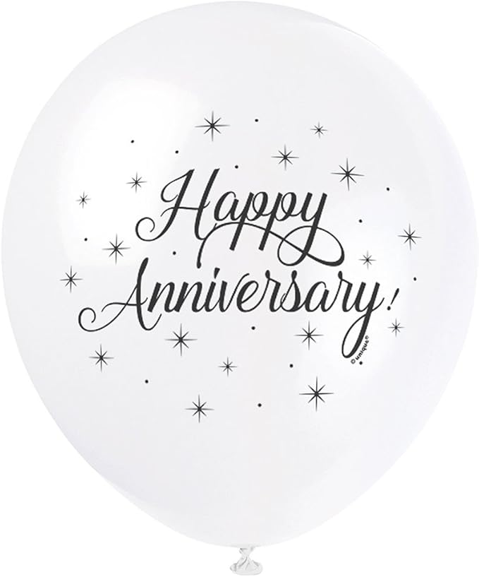 Premium White "Happy Anniversary" Latex Balloons, 12" (8-Pack) - Durable & Elegant Party Decoration, Perfect Special Moments & Occasions