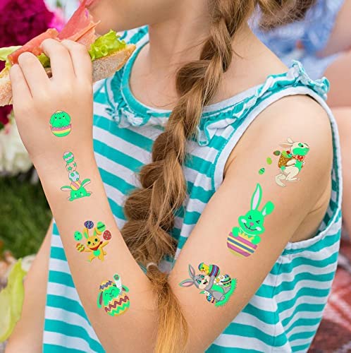 80Pcs Easter luminous temporary tattoos for kids,Glow in The Dark Easter Basket party Tattoos stickers, dwarf colored egg carrot rabbit egg facial makeup Tattoos, holiday party Supplies Favors Gifts