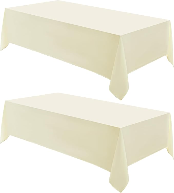 VidaFete Tablecloth 2 Pack90*156inch Rectangle Table Cloth Polyester, Stain Wrinkle Resistant Polyester Dining Table Cover for Kitchen Dinning Party Wedding Rectangular Buffet Decoration(Ivory)