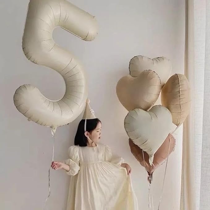 Numbers Balloon, 40 Inch Foil 4 Balloons for Birthday Party Decoration, Cream Number 4 Ballon for 4, 14, 24, 40 Celebration, Birthday, Christmas, Anniversary Decor